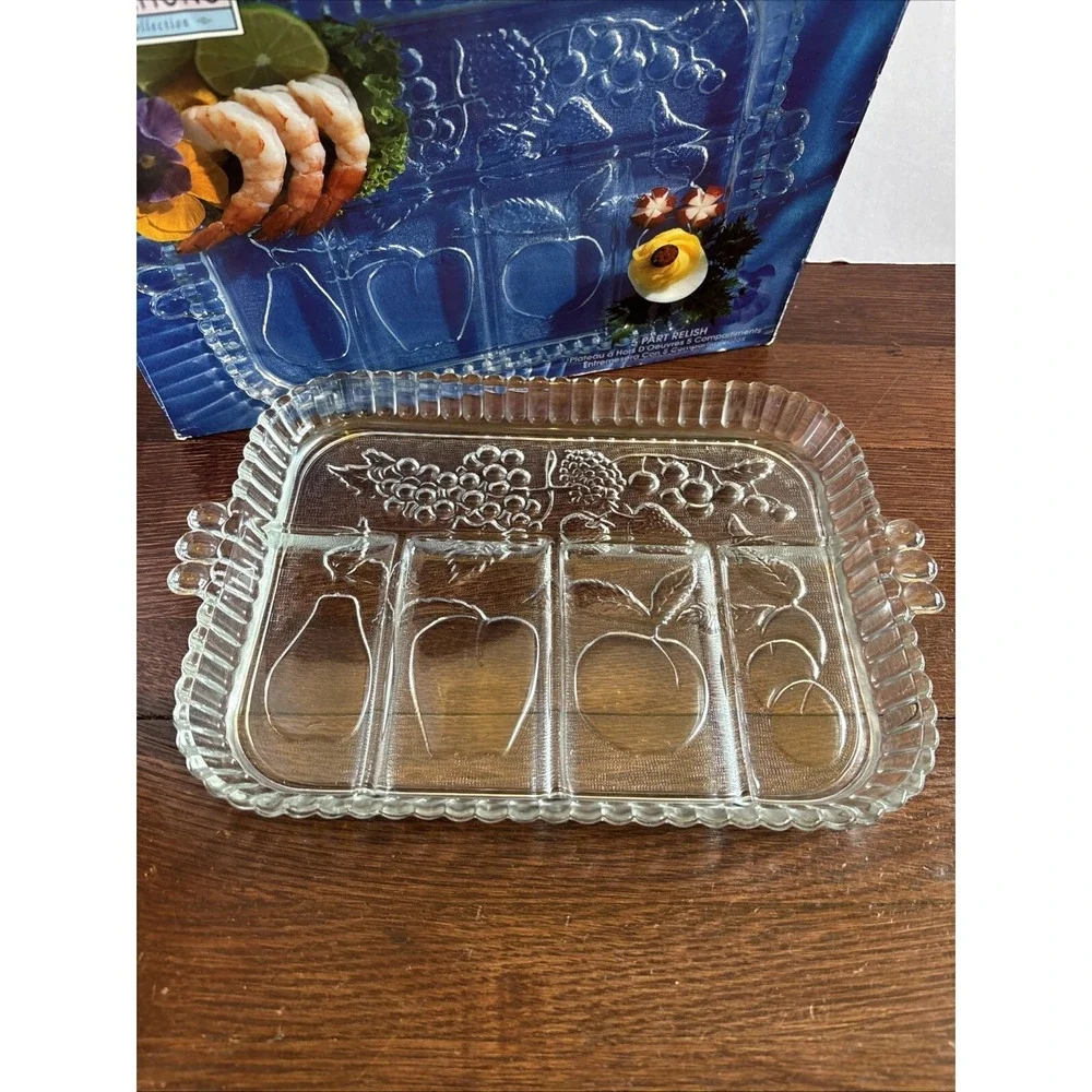 Indiana Glass Co Crystal Five Part Compartment Relish Serving‎ Tray Plate Easter